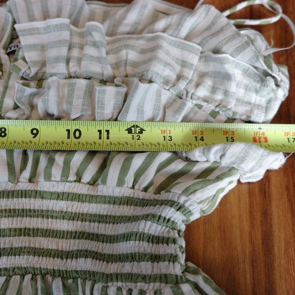 ZARA Midi Dress Linen Blend Striped Green Ruffles Tiered Sz S - Picture 9 of 13